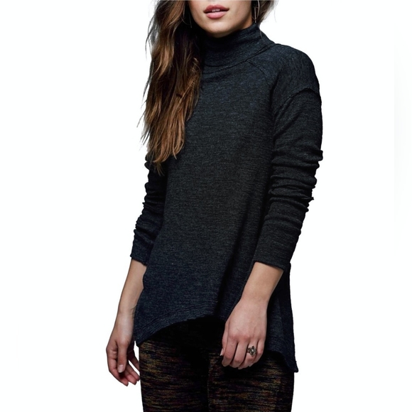 Free People Turtleneck Sweater Knit Split Back Grey Size XS - Picture 3 of 15